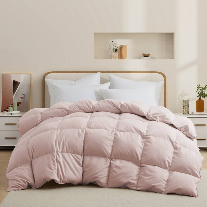 All Season White Goose Feather Fiber & Down Duvet Comforter - Twin - Pink