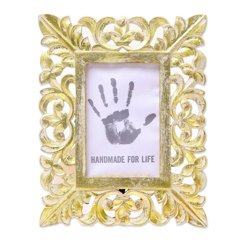 Novica Handmade Golden Leaves Wooden Photo Frame (4X6)