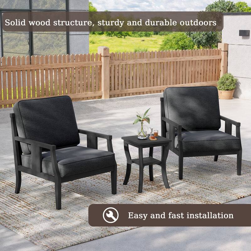 3-Piece Solid Teak Outdoor Patio Furniture Set Armchairs & Storage Table