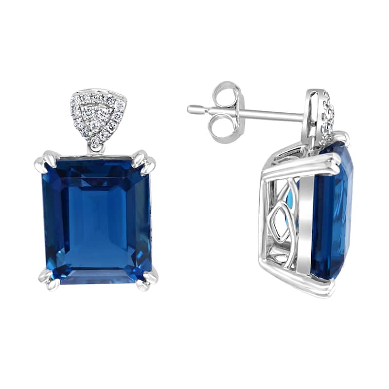 EFFY 14K White Gold Diamond London Blue Topaz Drop Earrings