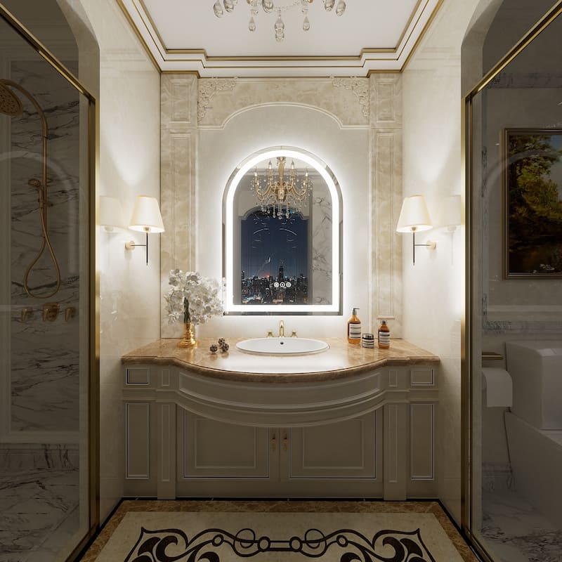 UL Certified Arched LED Anti-fog Tempered Glass Wall Bathroom Vanity Mirror