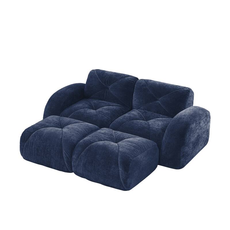 Velvet Tufted Loveseat Sofa Modular Couch, Boneless Deep Seat 2-Seater Couch, Available with/without Ottoman