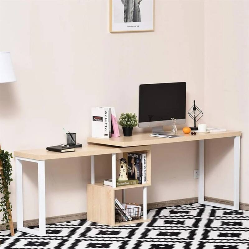 L Shaped Table with Storage Shelves