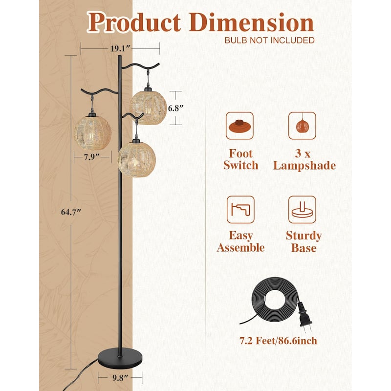 3 Light Floor Lamp, Foot Switch