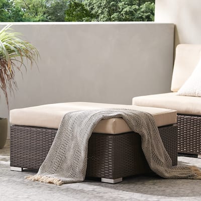 Santa Rosa Wicker Outdoor Ottoman with Cushion by Christopher Knight Home