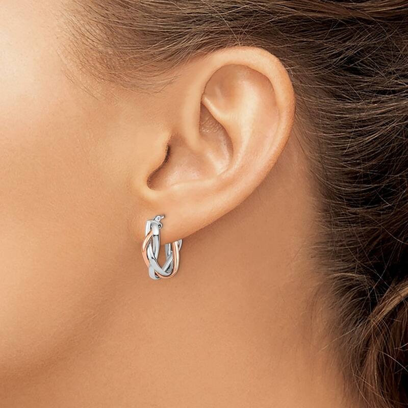 Curata 10k White Gold Rose-Gold-plated Two-tone Intertwining Hoop Earrings (2.25mmx21mm)