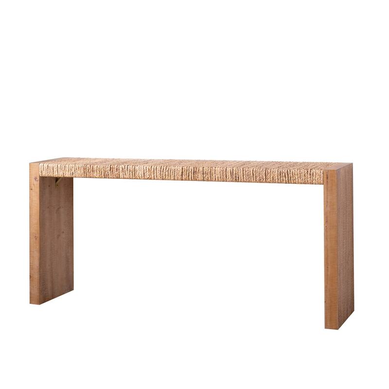 Handwoven Seagrass Console Table with Engineered Wood Frame for Entryways and Accent Walls