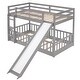 preview thumbnail 7 of 42, Twin Over Twin Bunk Bed with Removable Floor Bed and Bottom Guardrails, Fun Kids Loft Bed Frame with Ladder and Slide