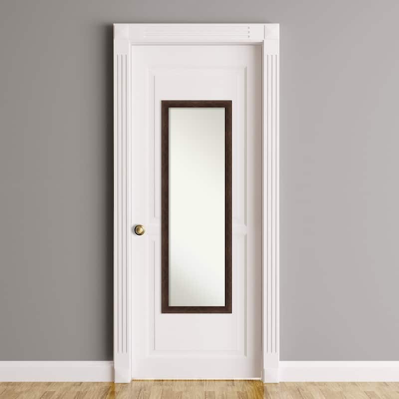 Warm Walnut Narrow Non-Beveled Wood Framed Full-Length On the Door Mirror - Warm Walnut Narrow - Glass Size 14x48