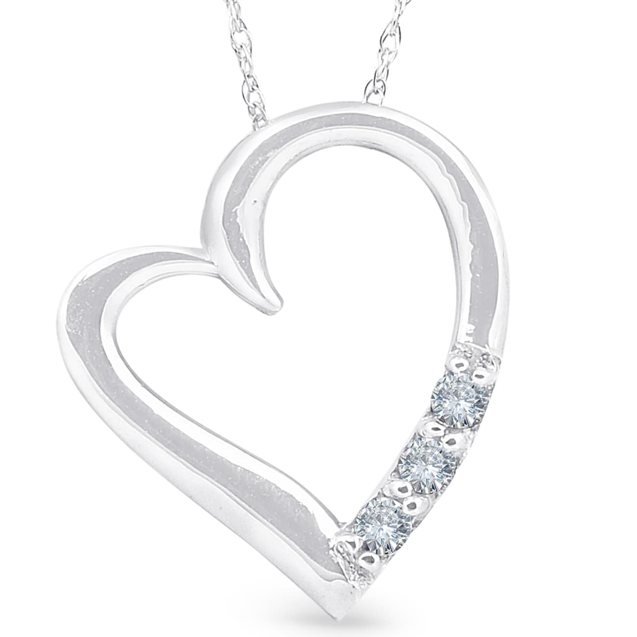 Bliss Diamond Diamond Heart Pendant Necklace 3-Stone White Gold