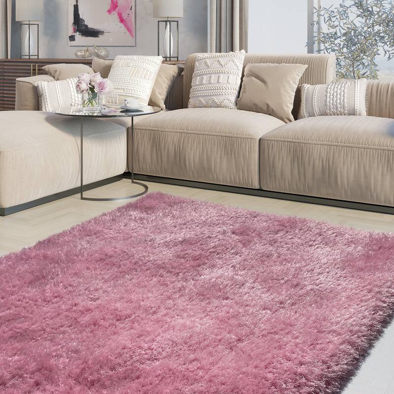 RugBerry Romance Pink Shag Area Rug Shaggy Fluffy Soft Thick Pile