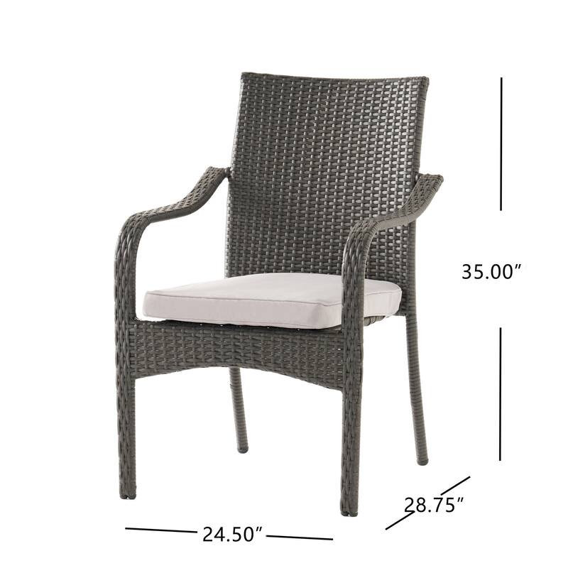 Christopher Knight Home - 6-Piece Outdoor Acacia Wood Dining Set with Iron Frame Stacking Chairs, Bench & Slat Dining Table