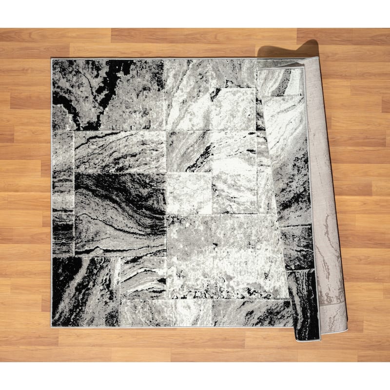 Kimberly Collection Dark Grey Abstract Square Area Rug