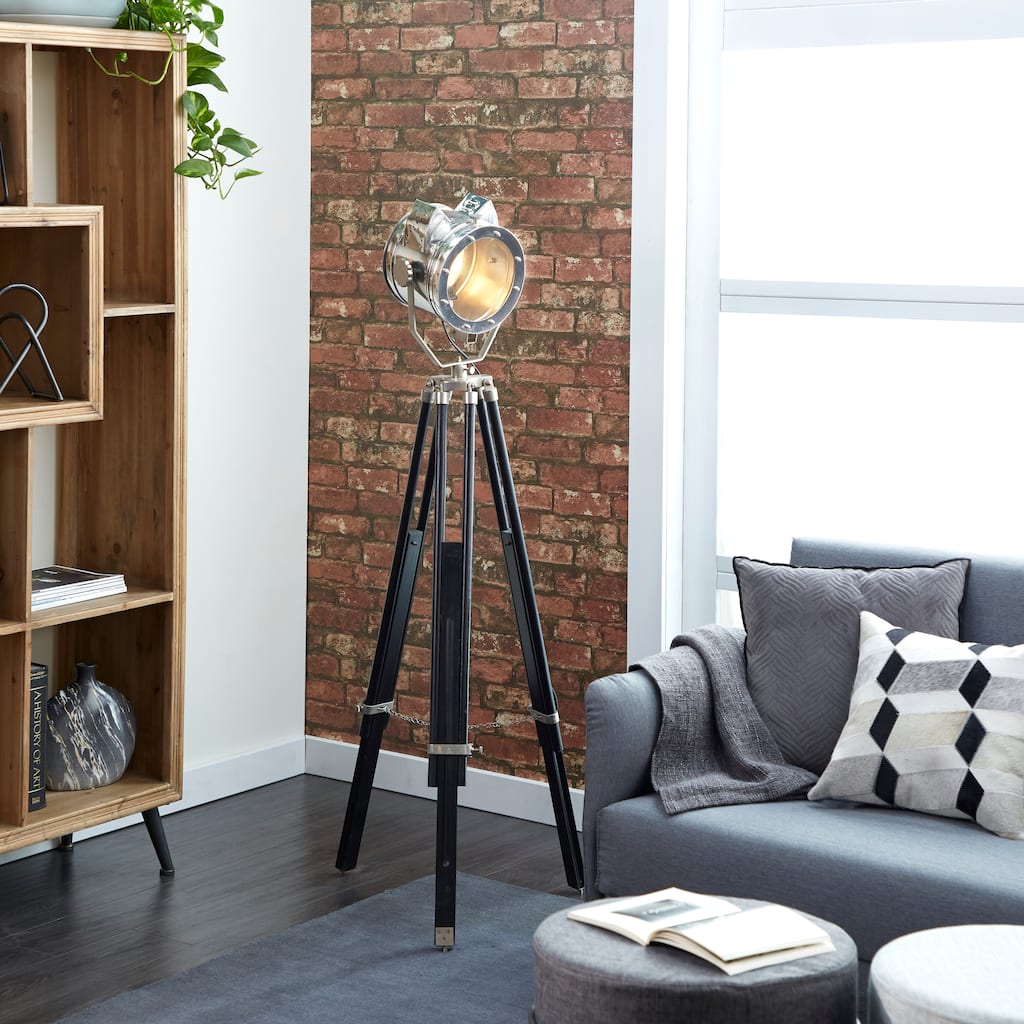Black Wood Spotlight Floor Lamp with Silver Metal Accents - Overstock ...