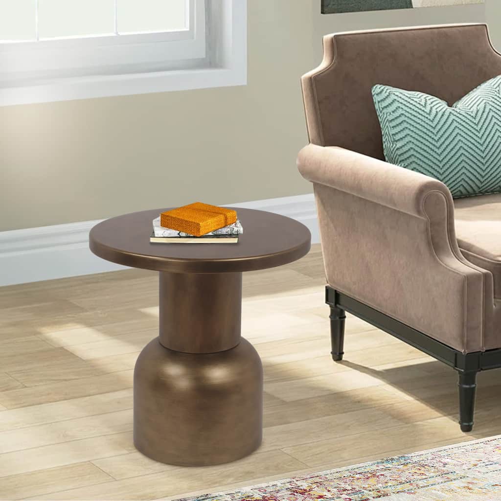 Round Top Modern Metal Accent Table, Large, Gold