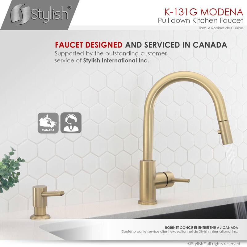 STYLISH Kitchen Sink Faucet Single Handle Pull Down Dual Mode in Stainless Steel - Faucet Height: 14 1/8" | Spout Height: 6 3/4"