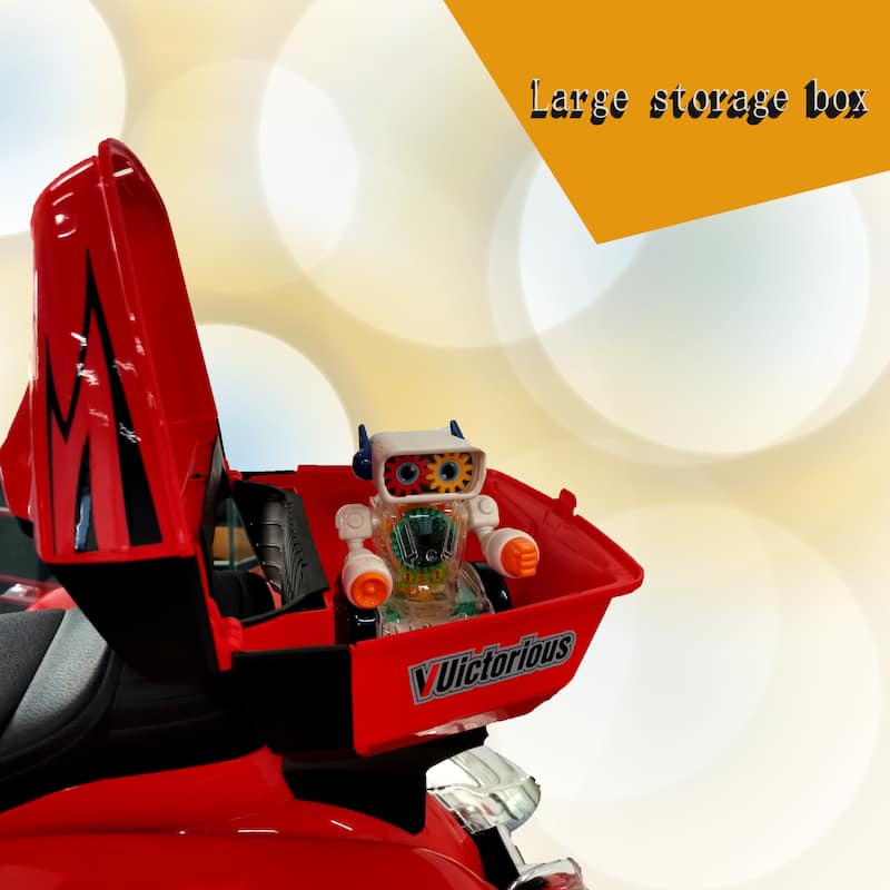 Kids 3-Wheel Motorcycle with Dual Seats, Ride-On Motorcycle Red Electric Motorcycle with LED Headlight