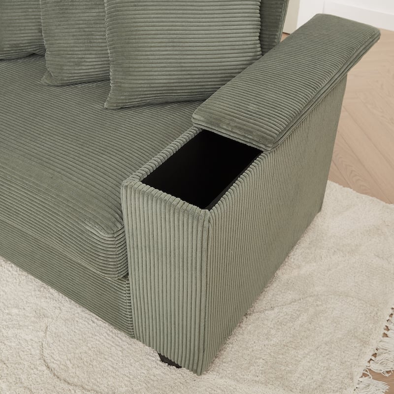 GDFStudio - Peregrine L-Shaped Corduroy Sectional Sofa with Pillows and Armrest Storage