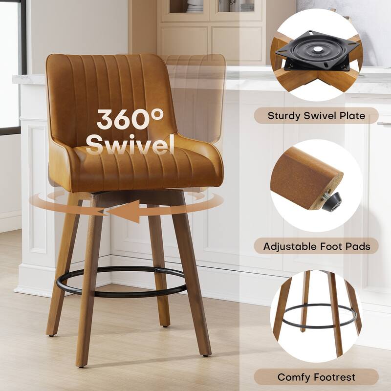 26" Faux Leather Upholstered Wood Swivel Counter Stool Set of 3 or 4 - 38.8"H x 20.5"W x 21.7"D