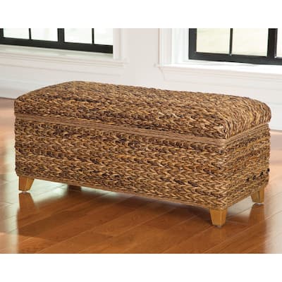 Modern Wood & Woven Abaca Trunk, Rustic Brown - 19 H x 42.25 W x 18.25 L