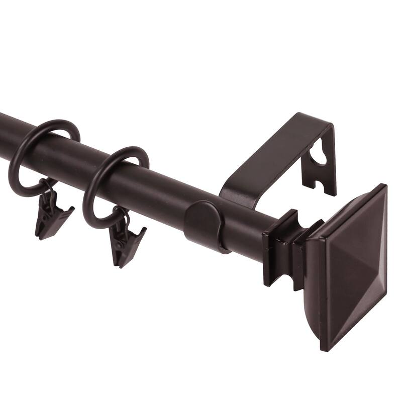 Modern Square Urn Adjustable Drapery Curtain Rod with Clip Rings - 84"-120" - Oil Rubbed Bronze