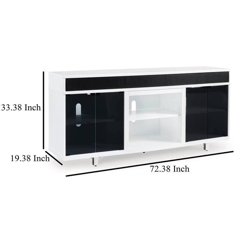Ardon TV Media Console, Open Fireplace Area, White Black Wood, 72 Inch