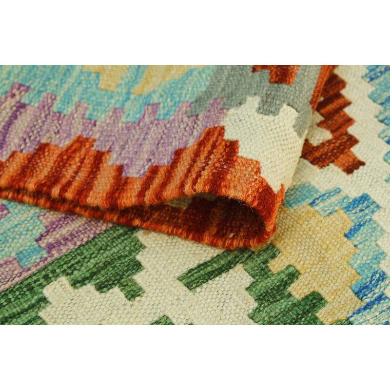 Flatweave Manshuk Orange/Navy Rug - 3'3" x 4'11"