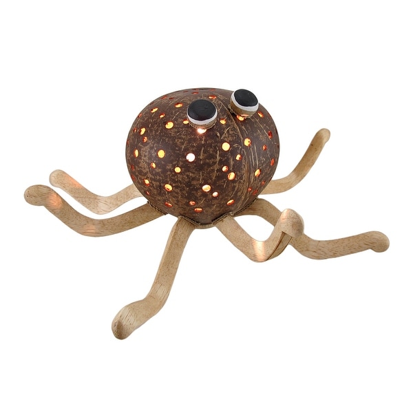 Recycled Coconut Shell Whimsical Octopus Accent Lamp - brown