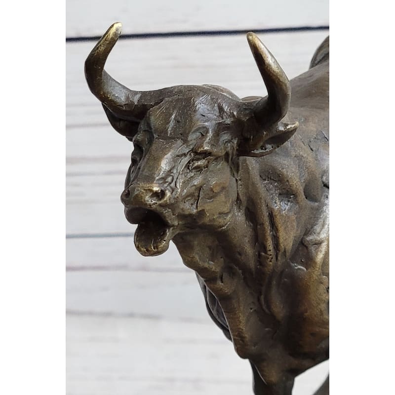 Hot Cast Bronze Metal Bull Cattle Cow Sculpture Statue Figure On Marble Base