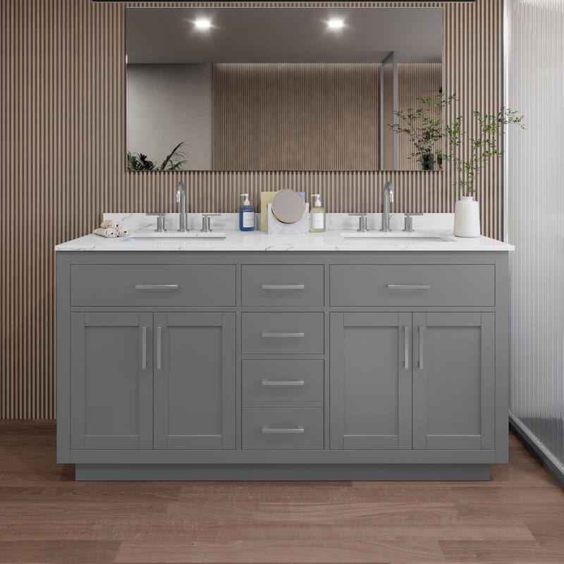 Wyndham Collection WCG262666D-QTZ-US3MXX Beckett TK 66" Free Standing - Dark Gray / Giotto Quartz Top / Brushed Nickel