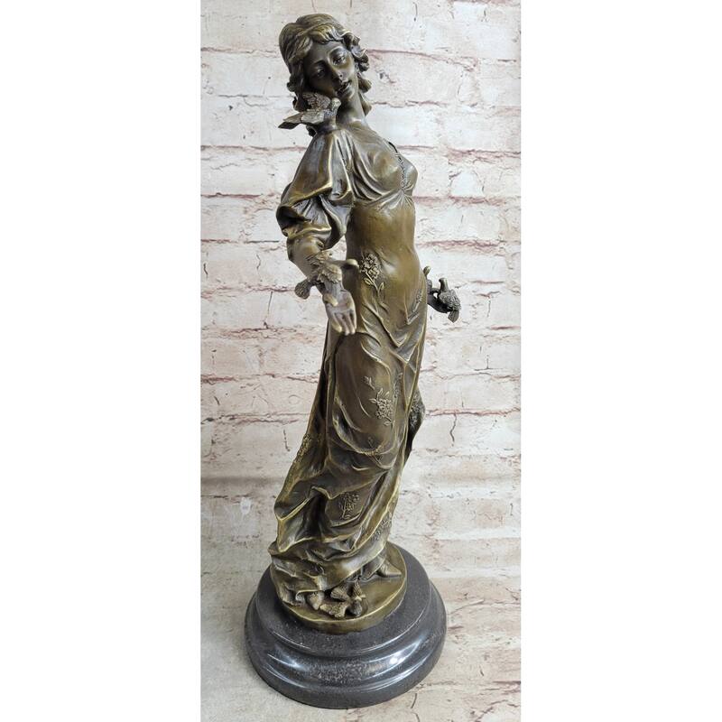 Incredible Large Victorian Solid Bronze Princess Female Bird Figurine Statue Art