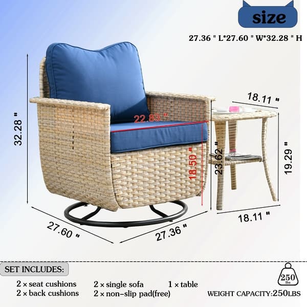 OVIOS 3piece PetFriendly Patio Furniture Swivel Chairs Wicker Set On Sale Bed Bath