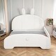 preview thumbnail 1 of 10, Cute Full Size Upholstered Platform Kids Bed Frame with Cartoon Ears Shaped Headboard for Kids, Easy to Assemble, White White