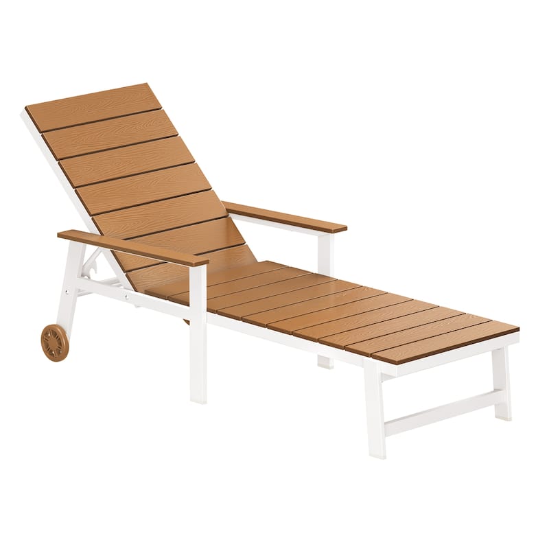 Outdoor Lounge Chair with HDPE Slats, Adjustable Positions & Wheels — All-Weather Aluminum Frame - Brown