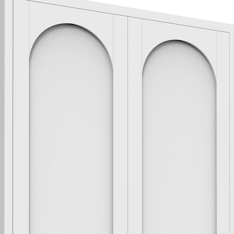 HomeRoots 61" White Stainless Steel Pantry Or Storage Closet With Arched Panel Doors - 27.60 in. x 61.00 in. x 13.80 in.