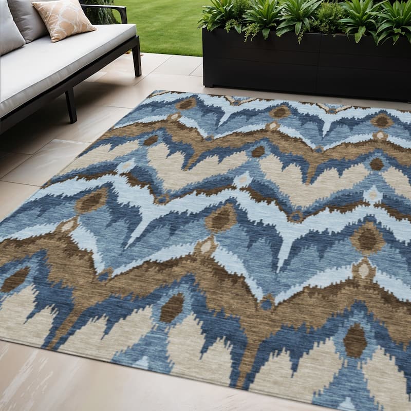 HomeRoots Ikat Transitional Rectangle Outdoor Rug - 5' X 8'