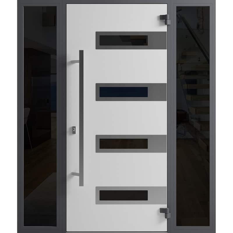 Front Exterior Prehung Steel Door Ronex 0131 Black Enamel Stainless Inserts Entry Metal Painted W36xH80 Left hand Inswing