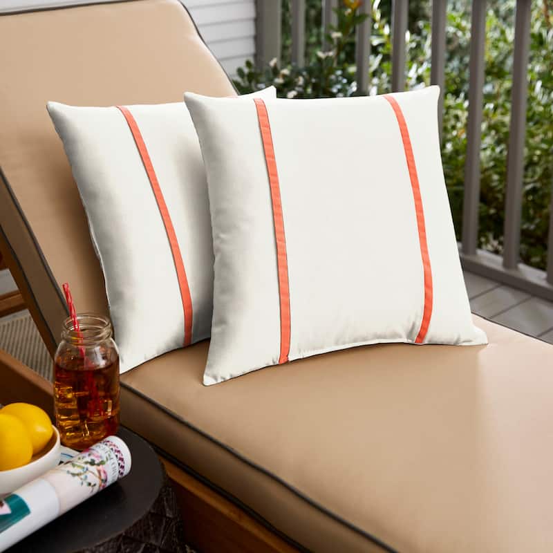 Sorra Home Sunbrella Outdoor Double Petite Flange Pillow Set of 2 - Sunbrella - Canvas Natural/Canvas Melon - 16 in H x 16 in W x 6 in D