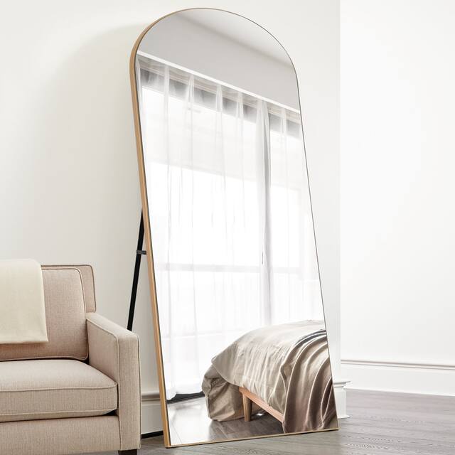 Modern Arched Mirror Full-Length Floor Mirror with Stand - 71x31 - Titanium Gold