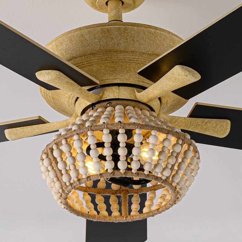 52-inch Farmhouse 5-Blades Beaded Reversible Ceiling Fan with Remote and Light Kit
