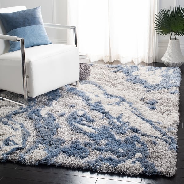 slide 2 of 7, SAFAVIEH Horizon Shag Mukades Abstract 2.5-inch Thick Rug 10' x 14' - Grey/Blue - Rectangle