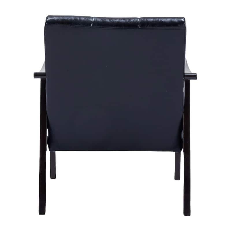 PU Leather Accent Chair, Armchair with Solid Wood Legs and High Back