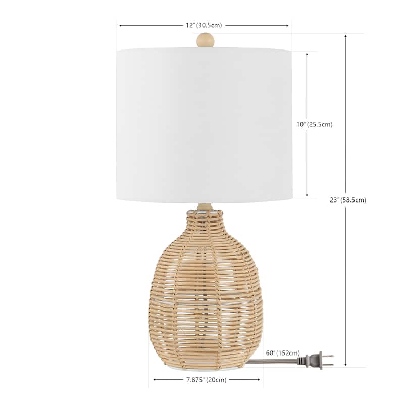 SAFAVIEH Lighting Oroya Tropical Coastal Boho Rattan 23-inch Table Lamp - 12 in. W x 12 in. D x 23 in. H