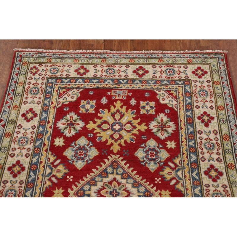 Traditional Kazak Oriental Accent Rug Hand-Knotted Red Wool Carpet - 3'3"x 4'10"