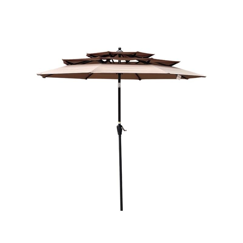 9 ft. 3-Tiers Aluminum Market Umbrella with Crank and Tilt and Wind Vents Outdoor Patio Umbrella in Taupe