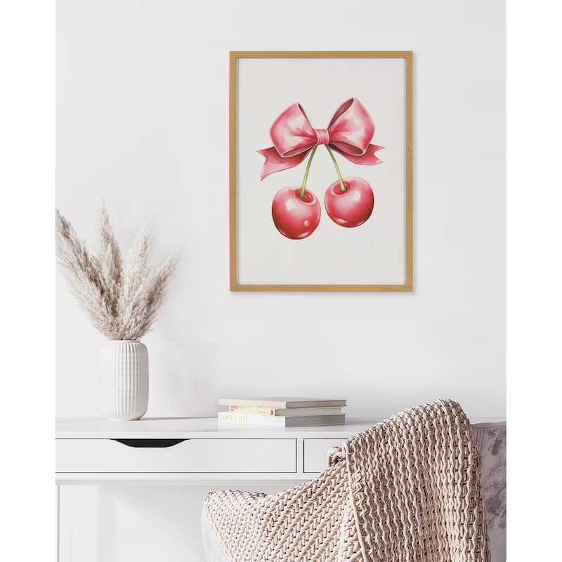 Kate and Laurel Gallery Coquette Preppy Retro Girly Red Pink Bow Cherries Print by The Creative Bunch Studio