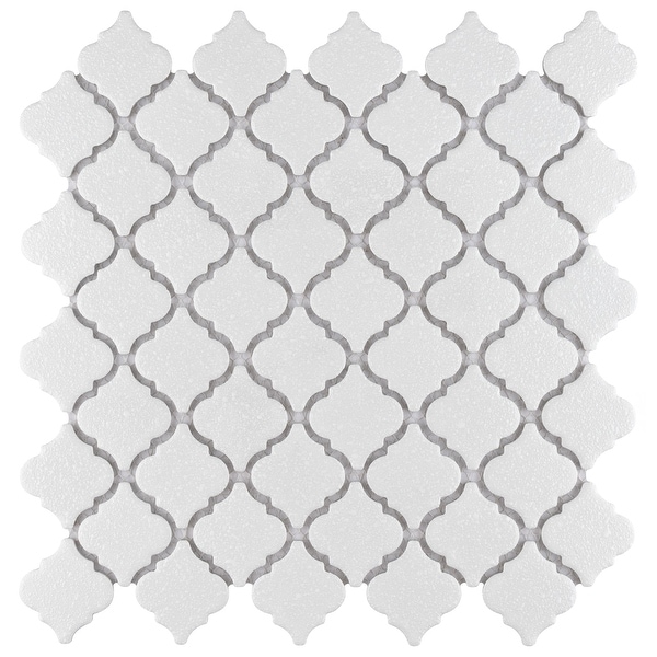 SomerTile Hudson Tangier Crystalline White 12.38" x 12.5" Porcelain Mosaic Tile. Opens flyout.