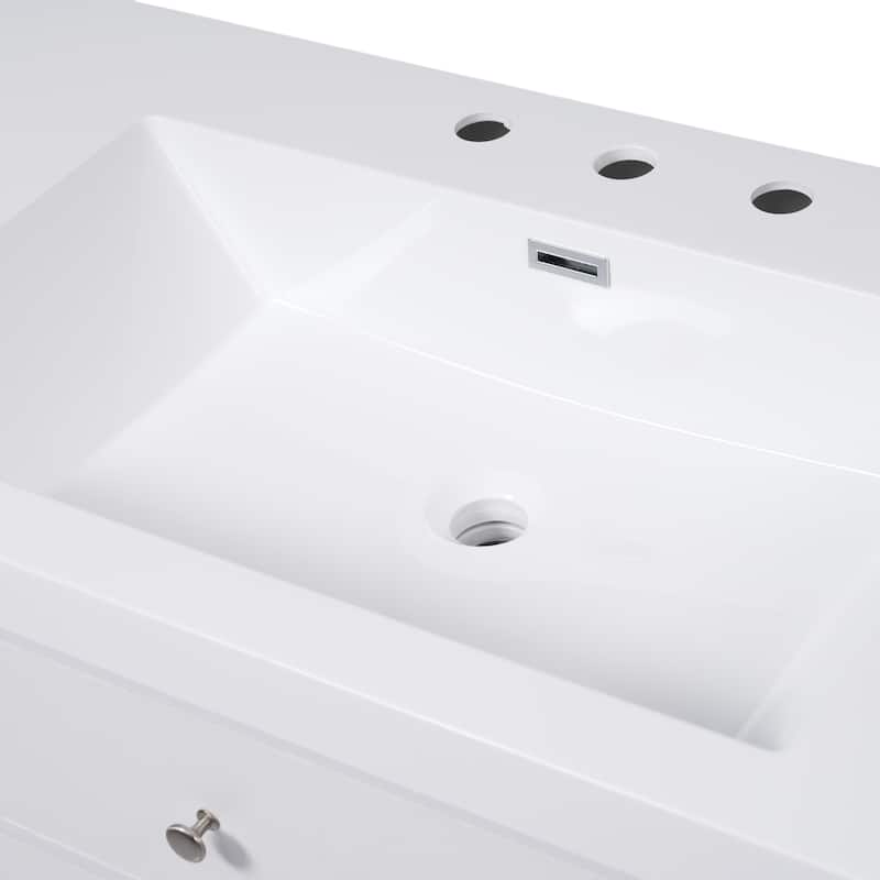 Bathroom Vanity with SMC Sink, Large Storage Bathroom Storage Cabinet with Soft Close Drawers and Rattan Doors