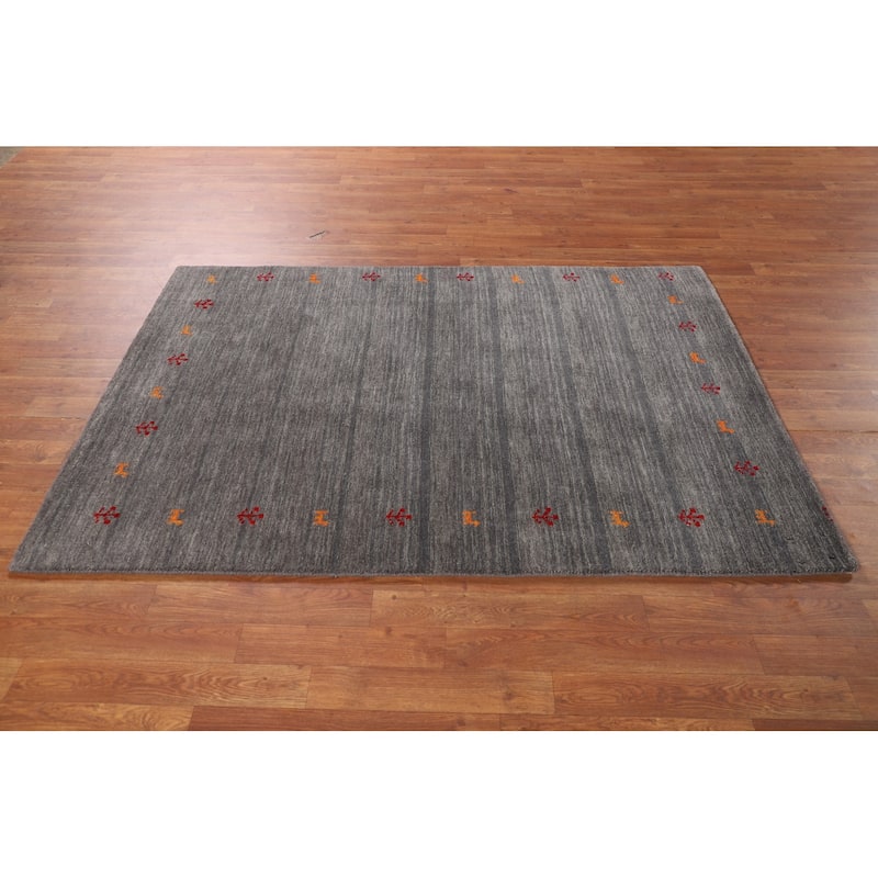 Little Animals Gabbeh Indian Accent Rug Hand-Knotted Wool Carpet - 4'0" x 5'10"