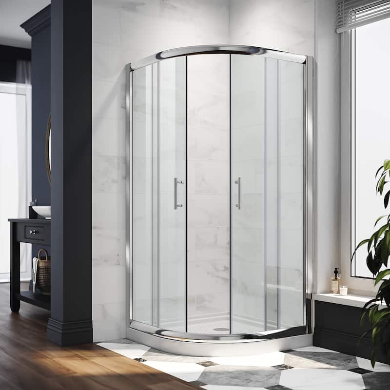 Elegant 36.7 in. W x 36.7 in. D x 72 in. H Corner Entry Curve Shower Enclosure Sliding Door with Shower Base
